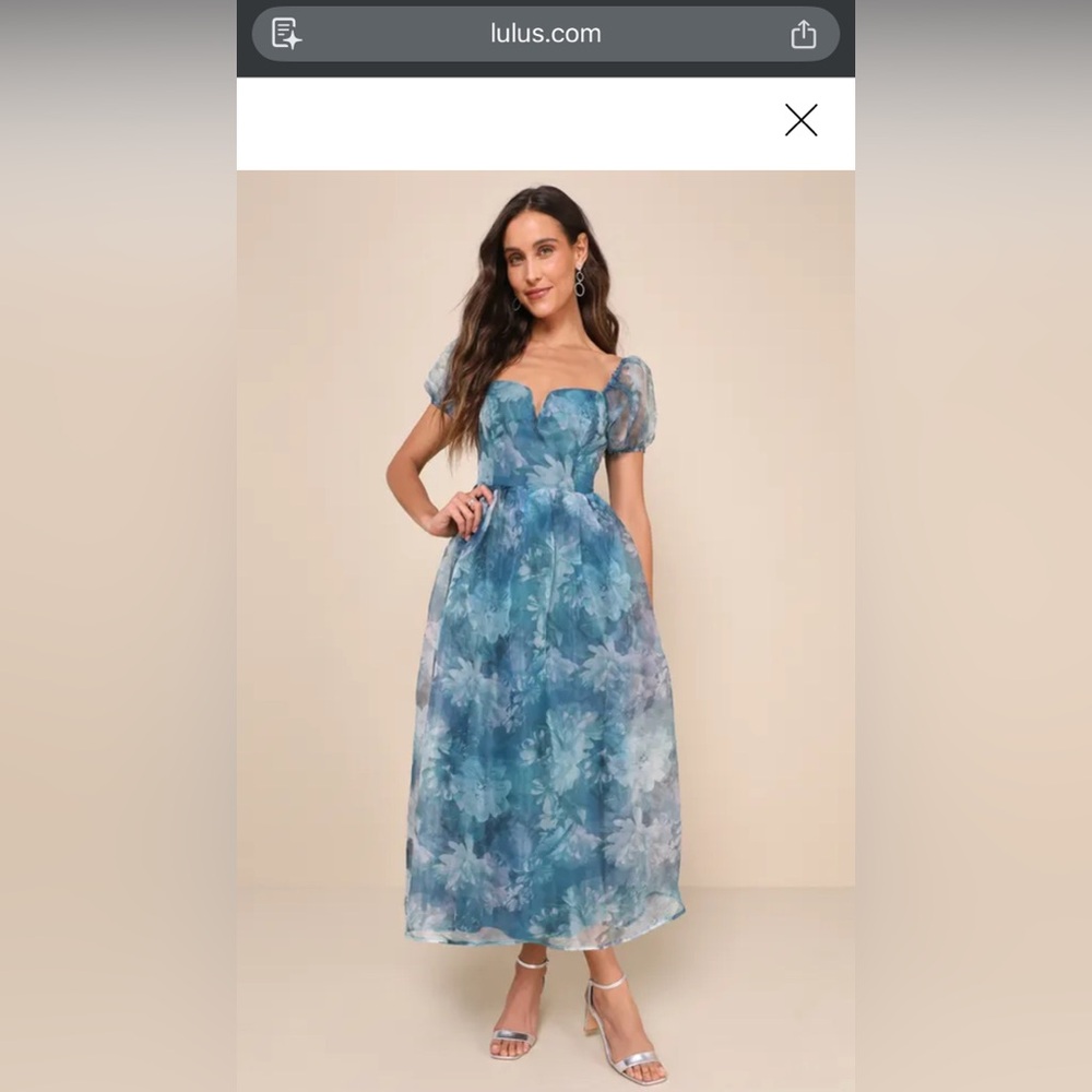 Lulu's Blue Floral Midi Dress